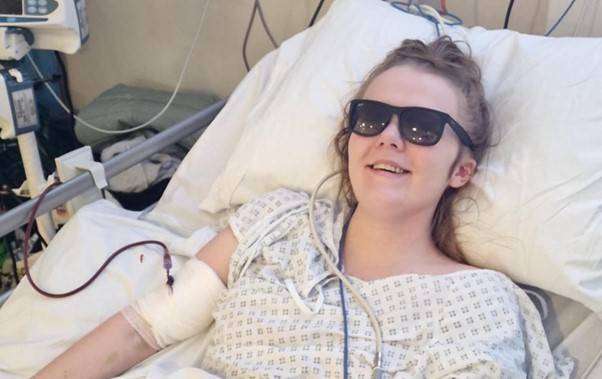 Picture of Eve in hospital after surviving a stroke at just 22