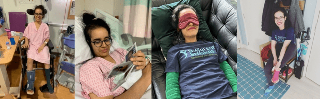 Collage of photos showing stages of Hayette's recovery from stroke aged just 32