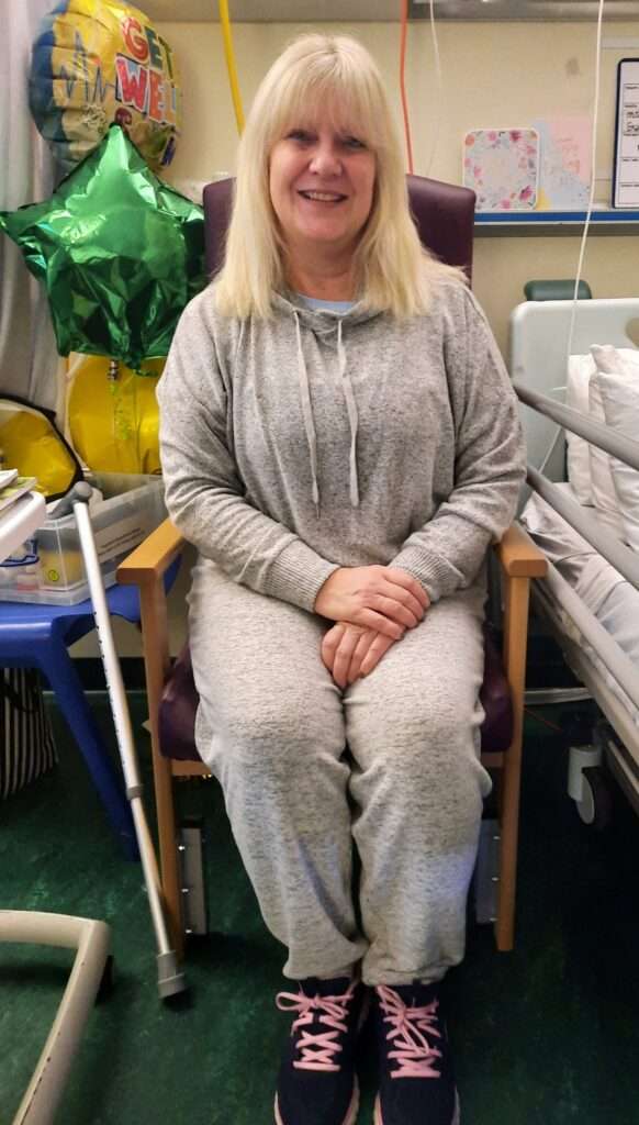 Picture of Moira in hospital after surviving an ischaemic Stroke aged 58