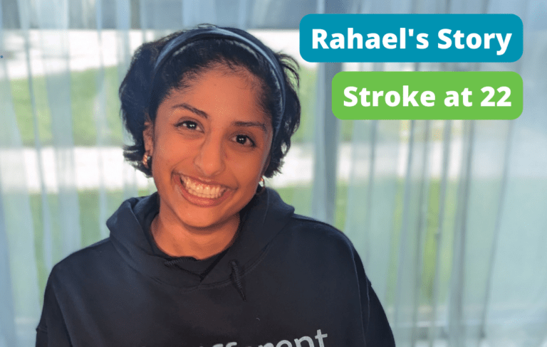 Picture of Rahael who survived a stroke caused by and AVM rupture at just 22 and is now the Black and Asian Stroke Survivor Project Officer for the charity Different Strokes