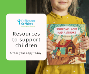 Picture of a working age stroke survivor's child learning about their caregivers stroke through Differnet Strokes Childrens Resources