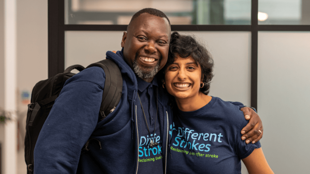 Picture of Different Strokes Trustee Richard with staff member Rahael involved in the Different Strokes BASS project