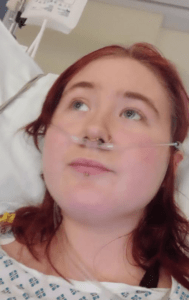 Picture of Evie who survived an ischaemic stroke at just 17 in hospital