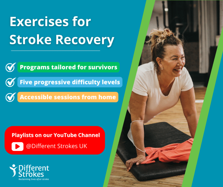 Picture of a younger stroke survivor making the most of their recover with exercises online produced by Different Strokes