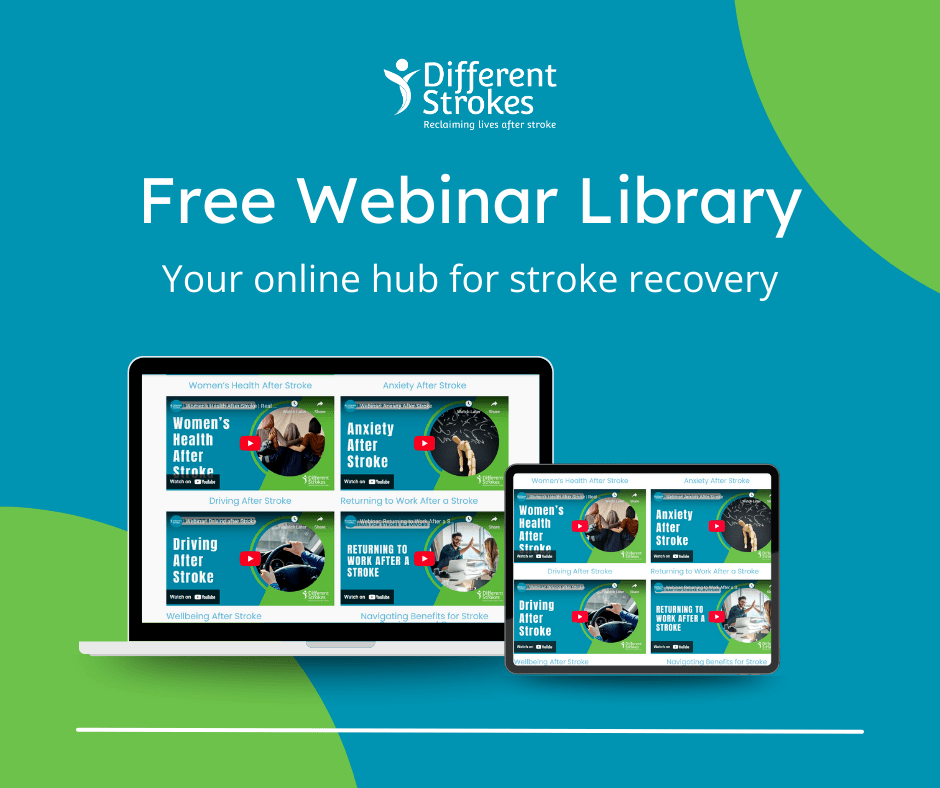 Picture advertising the free webinar library for Different Strokes charity