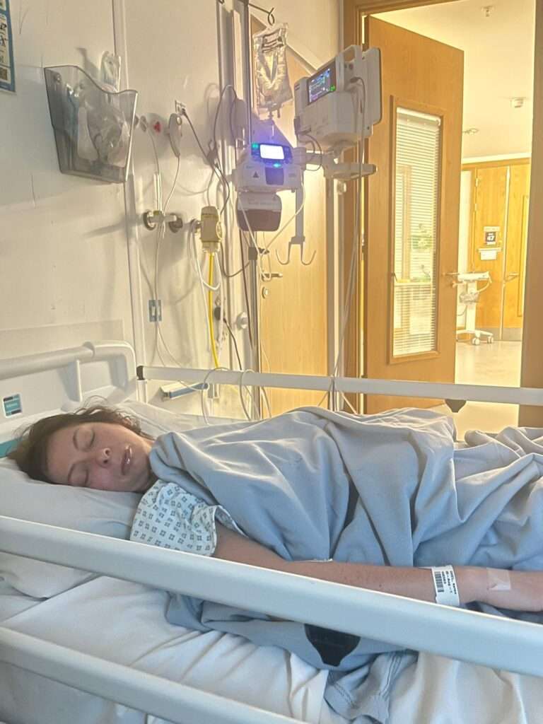 Picture of Karen who had an ischaemic stroke at 54 in hospital