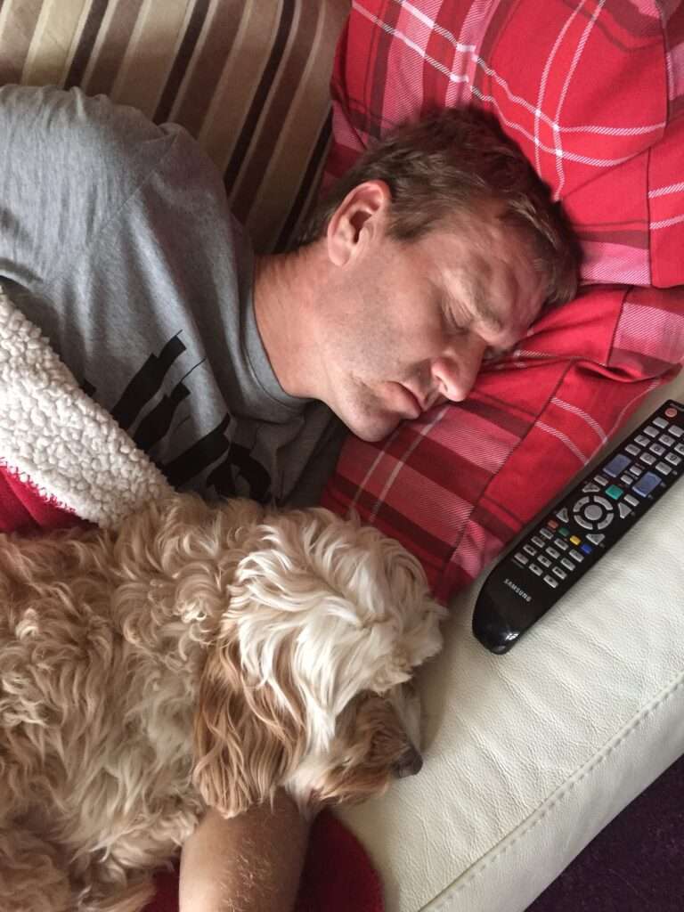 Picture of James who survived a haemhorrhagic stroke at just 47 resting to make the most or his recovery